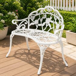 Outdoor Garden Bench 100cm Cast Aluminium White Seating Patio Furniture