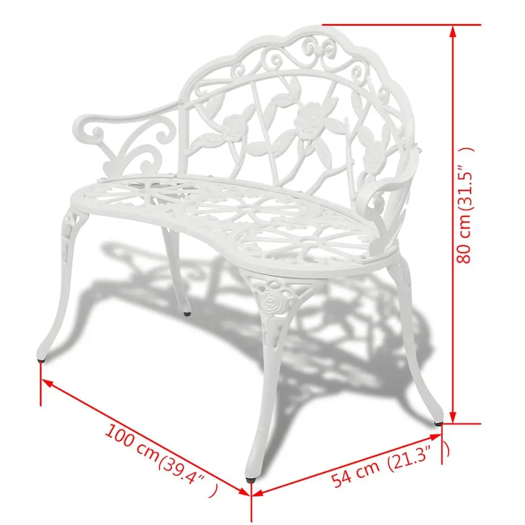 Garden Bench 100cm White Aluminium with Cast Iron Legs