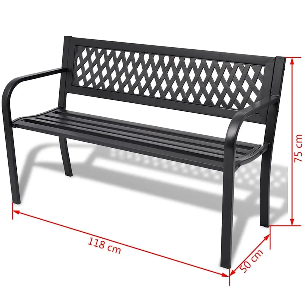 118cm Black Steel Garden Bench