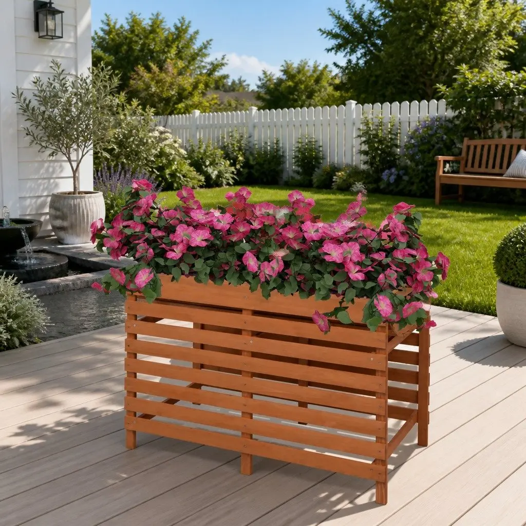 Wooden Planter Box for Garden 100x50x71 cm Raised Bed for Vegetables Flowers Herbs Brown