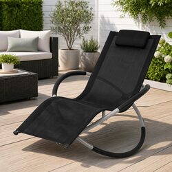 Folding Sun Lounger: Black Textilene and Galvanised Steel
