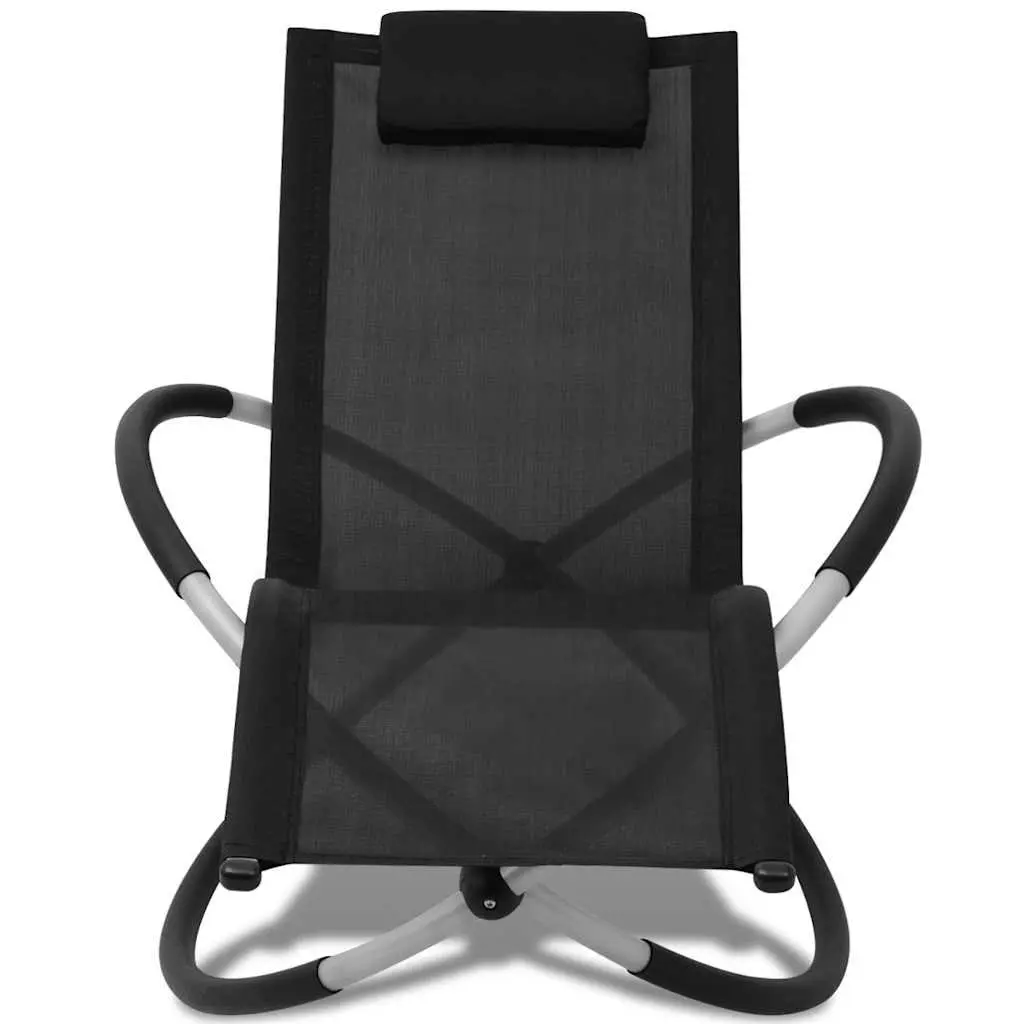 Sun Lounger Outdoor Folding Chair Textilene Metal Garden Chaise Recliners Black