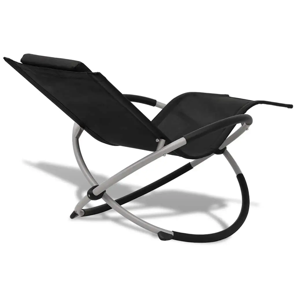 Sun Lounger Outdoor Folding Chair Textilene Metal Garden Chaise Recliners Black