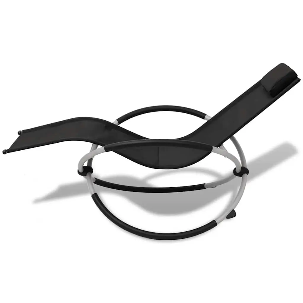 Sun Lounger Outdoor Folding Chair Textilene Metal Garden Chaise Recliners Black