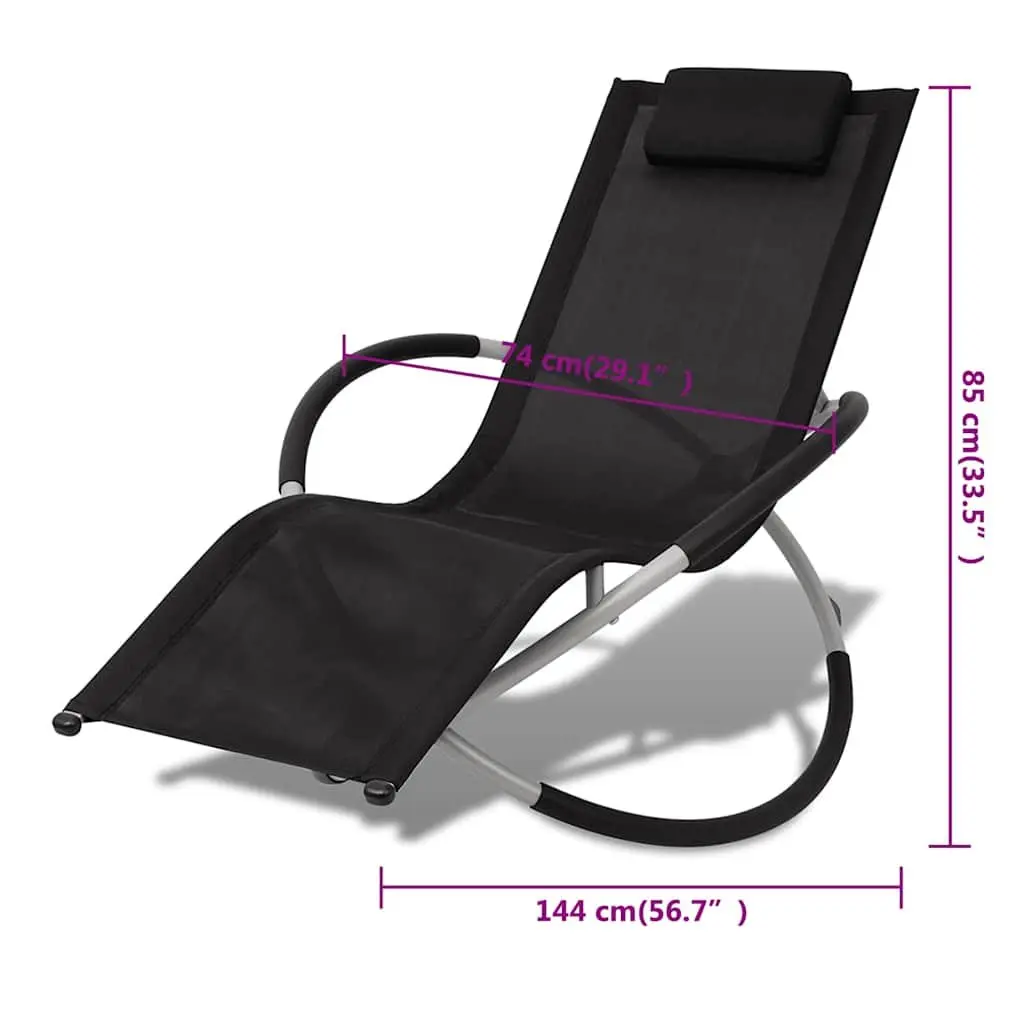 Sun Lounger Outdoor Folding Chair Textilene Metal Garden Chaise Recliners Black