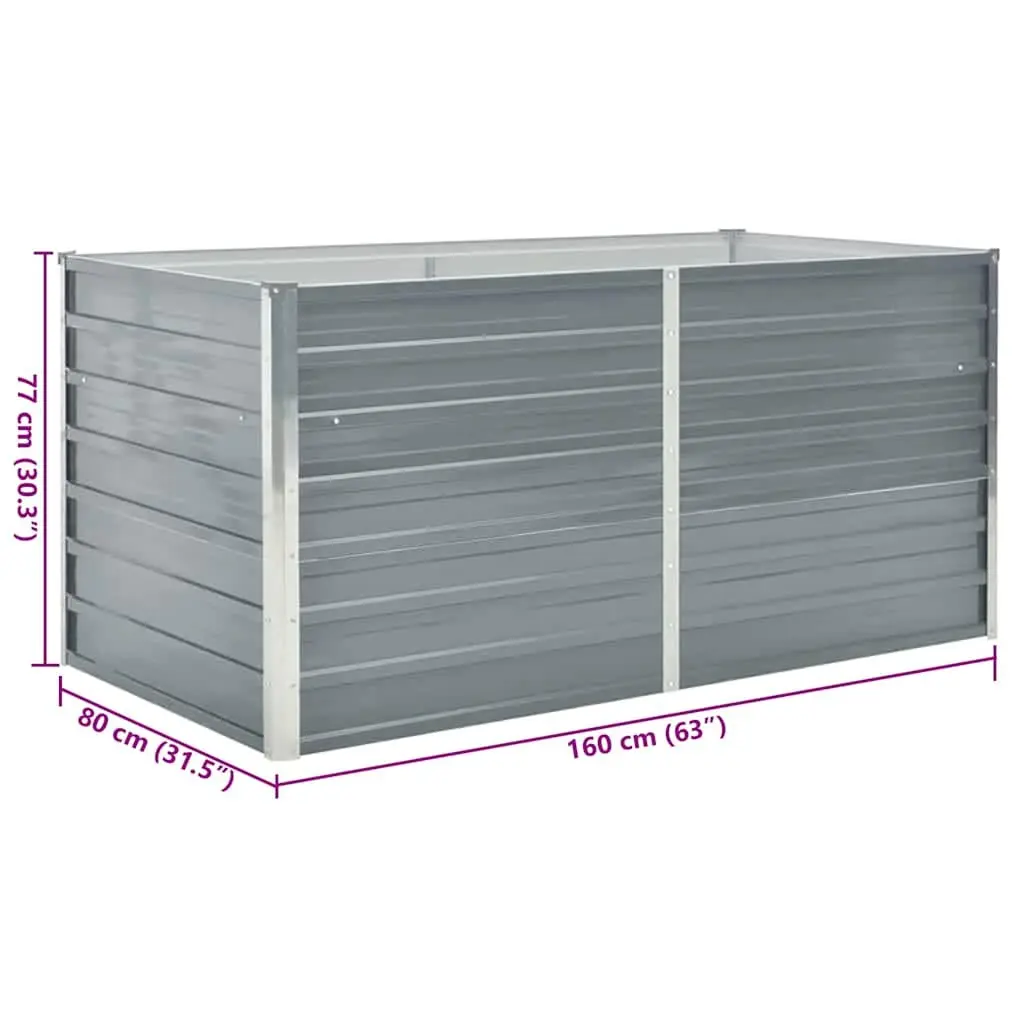 Raised Garden Bed 160x80x77 cm Galvanised Steel Planter Grey Patio Deck