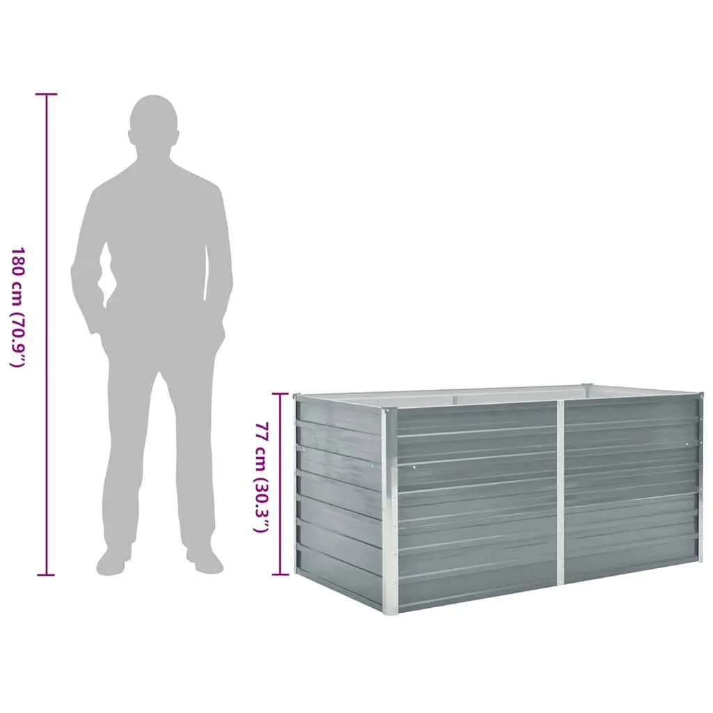 Raised Garden Bed 160x80x77 cm Galvanised Steel Planter Grey Patio Deck