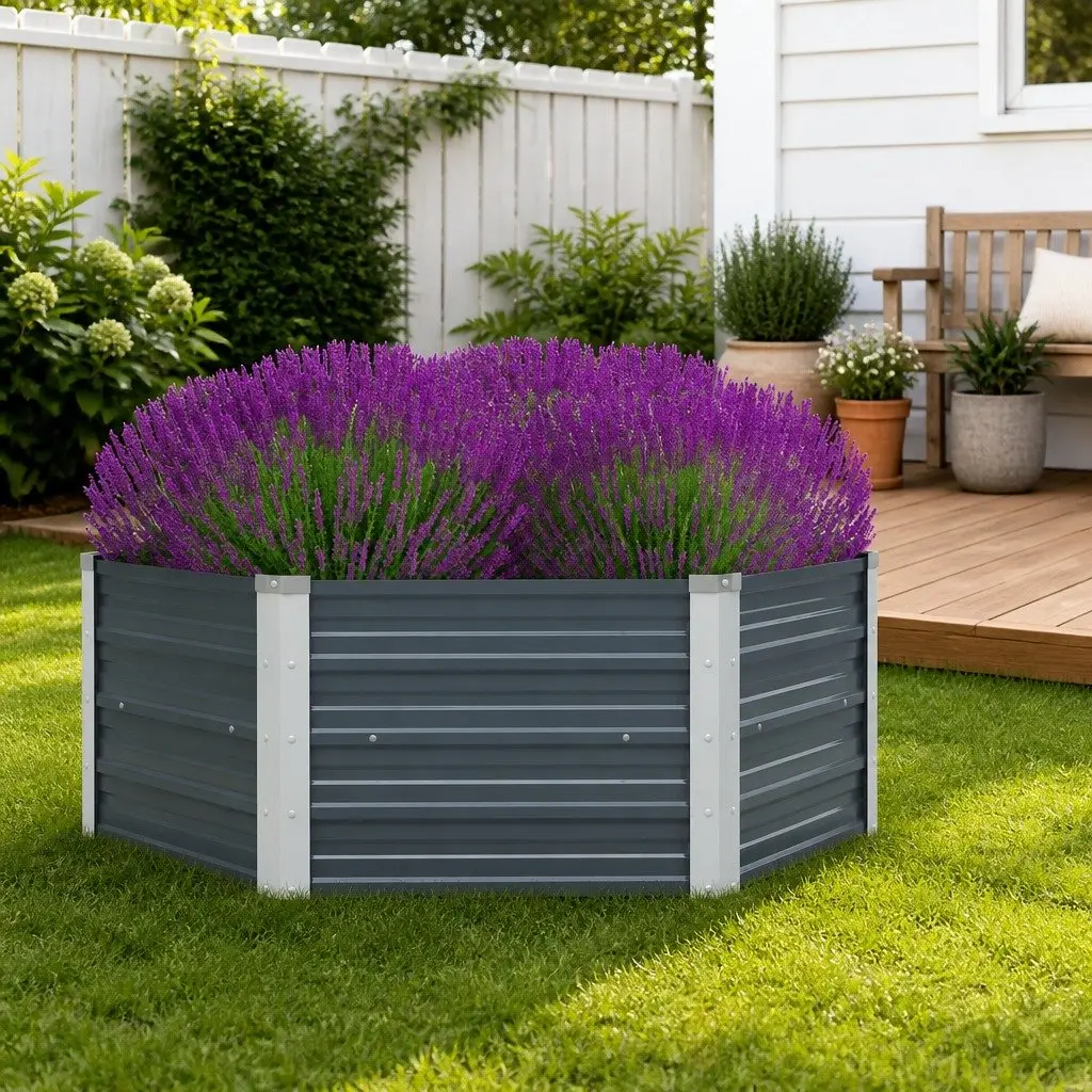 Raised Garden Bed Hexagon Outdoor 129x129x45cm Galvanised Steel Planter
