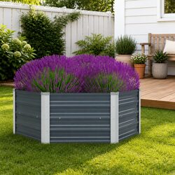 Hexagon Raised Garden Bed 129x129x45cm, Steel Construction