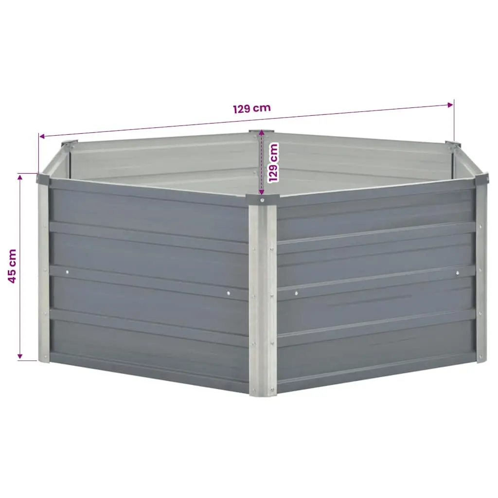 Raised Garden Bed Hexagon Outdoor 129x129x45cm Galvanised Steel Planter