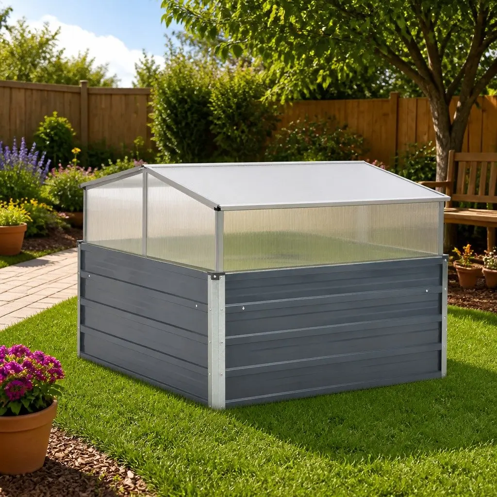 Greenhouse for Garden 100x100x85 cm Galvanised Steel PC Plant Shelter Grey