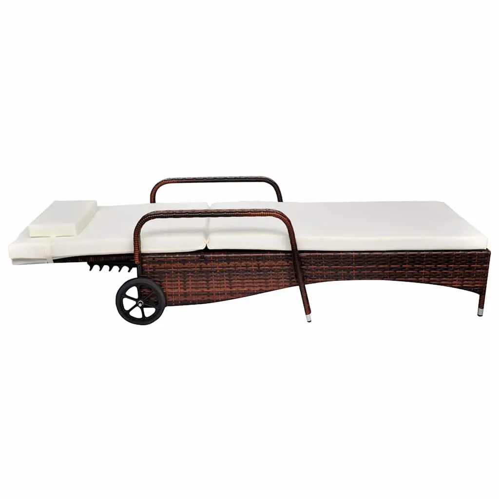 Sun Lounger with Cushion Wheels Adjustable Backrest Outdoor Reclining Chair