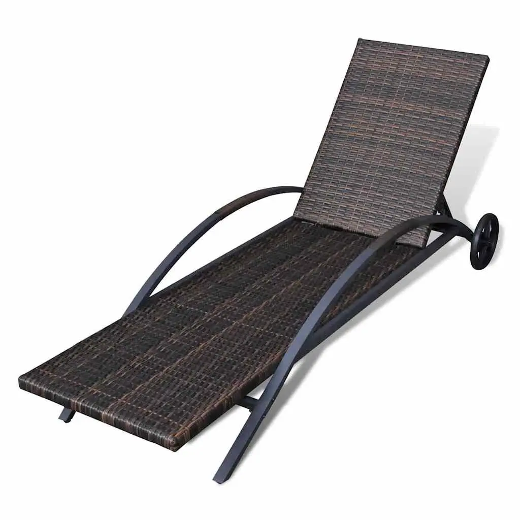 Sun Lounger with Cushion Wheels Rattan Outdoor Garden Patio Lounge Chair Bed