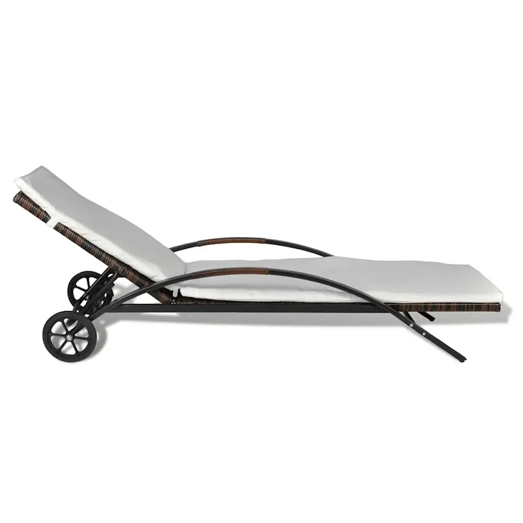 Sun Lounger with Cushion Wheels Rattan Outdoor Garden Patio Lounge Chair Bed