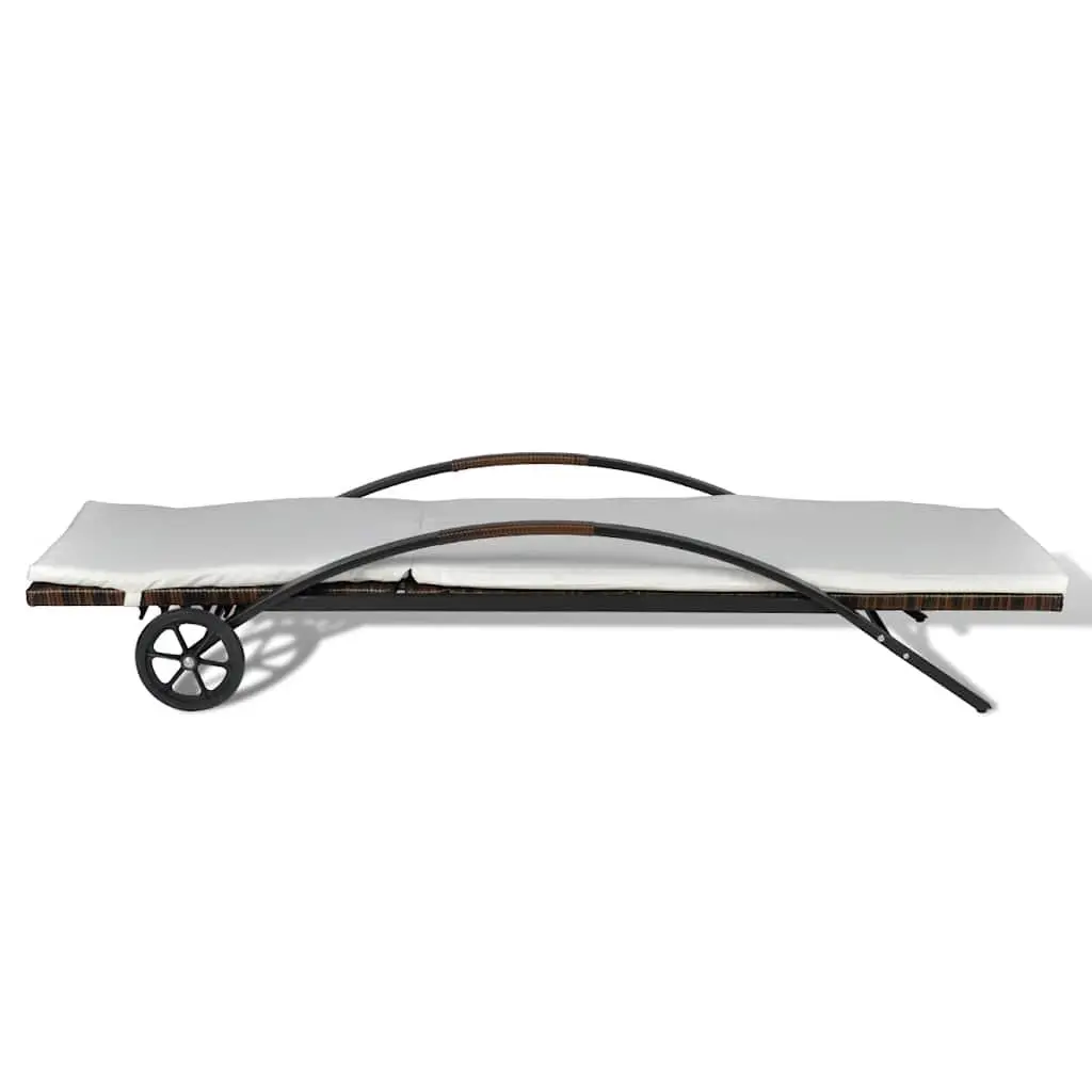 Sun Lounger with Cushion Wheels Rattan Outdoor Garden Patio Lounge Chair Bed
