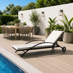 Sun Lounger with Adjustable Backrest and Removable Cushion
