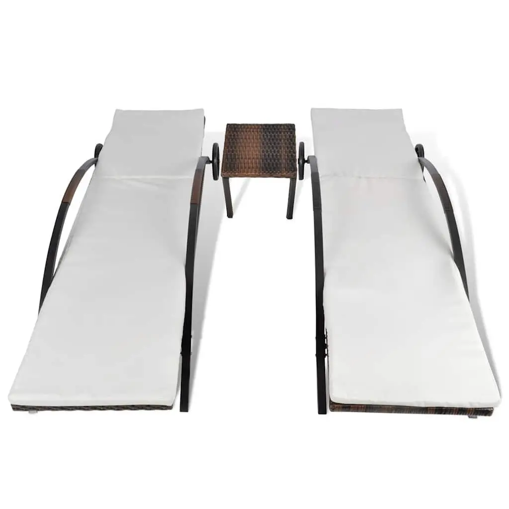 Sun Loungers Set for Garden Patio Outdoor with Table Brown PE Rattan 2 Piece