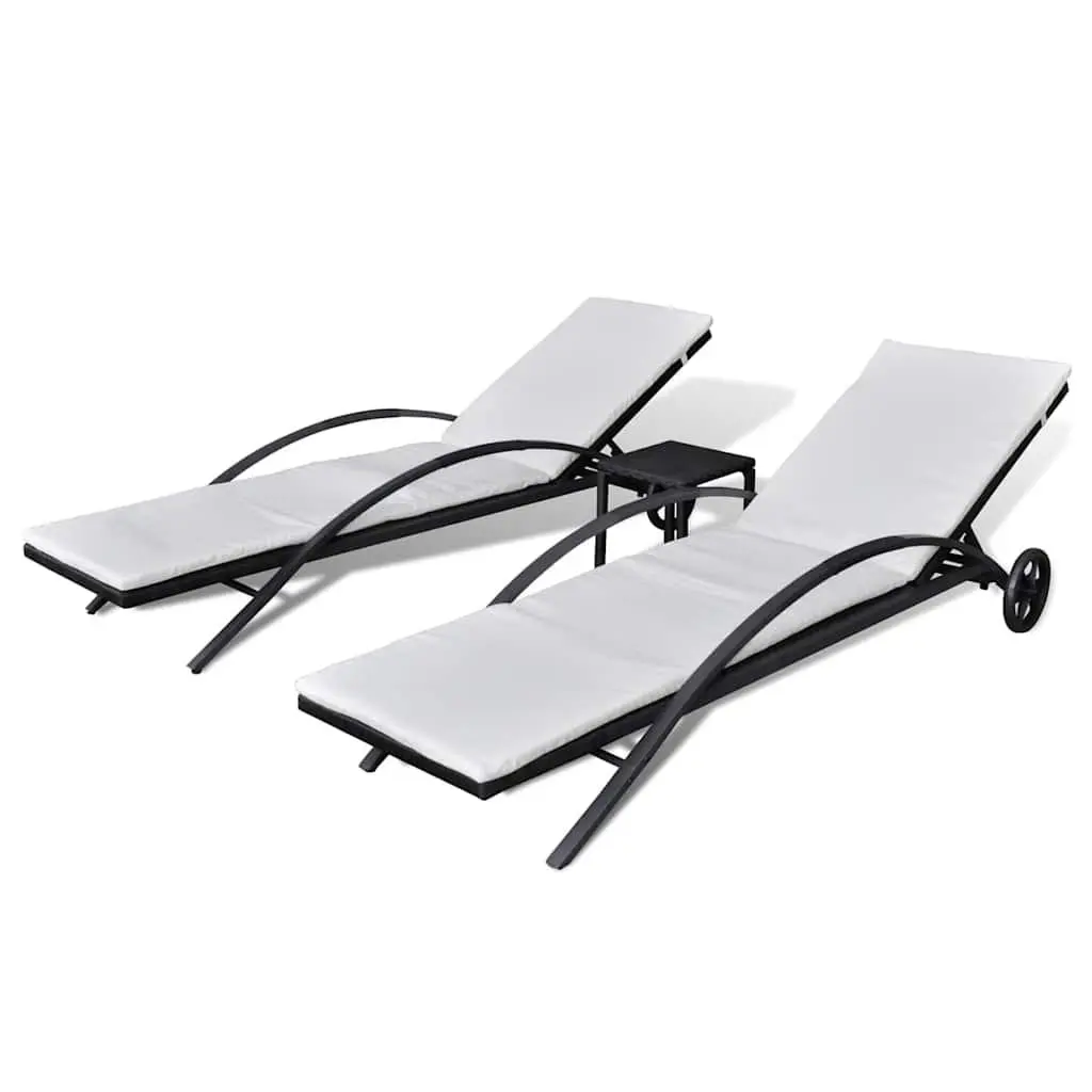 Sun Loungers Set for Outdoor Patio Garden Black 2 Piece
