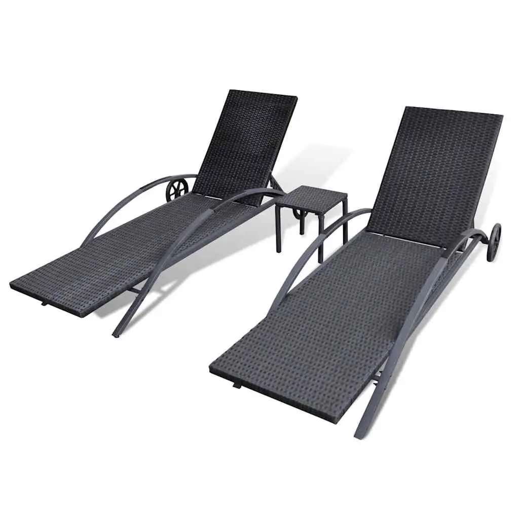 Sun Loungers Set for Outdoor Patio Garden Black 2 Piece