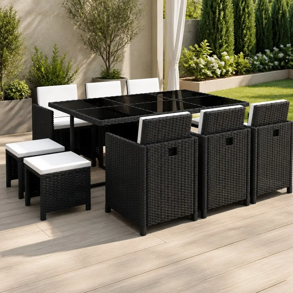 Outdoor Dining Set 11 Piece Patio Garden Furniture with Cushions Black