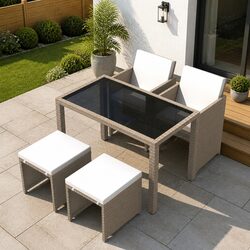 5 Piece Outdoor Dining Set with Beige Cushions and Table