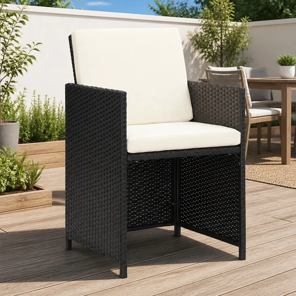 Outdoor Dining Chairs Garden Patio 2 Pcs Black Poly Rattan with Cushions