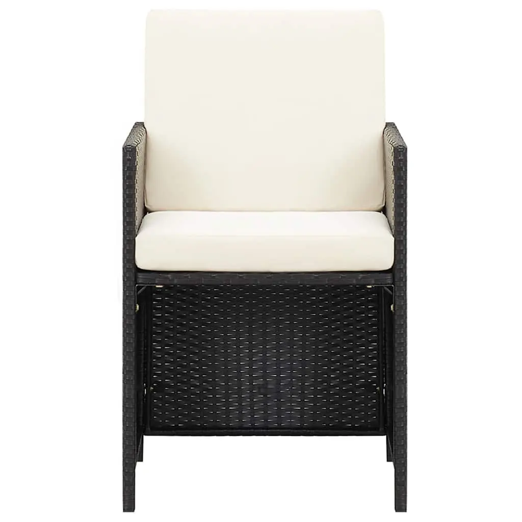 Outdoor Dining Chairs Garden Patio 2 Pcs Black Poly Rattan with Cushions