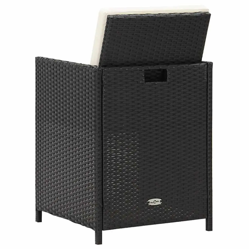Outdoor Dining Chairs Garden Patio 2 Pcs Black Poly Rattan with Cushions