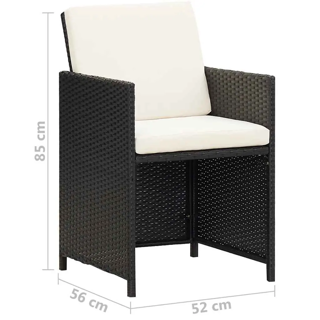 Outdoor Dining Chairs Garden Patio 2 Pcs Black Poly Rattan with Cushions