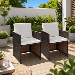 Outdoor Dining Chairs Set of 2 in Brown with Cushions Included