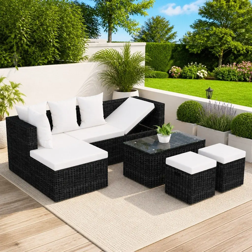 Garden Lounge Set Outdoor Furniture 4 Piece Corner Sofa with Cushions Black
