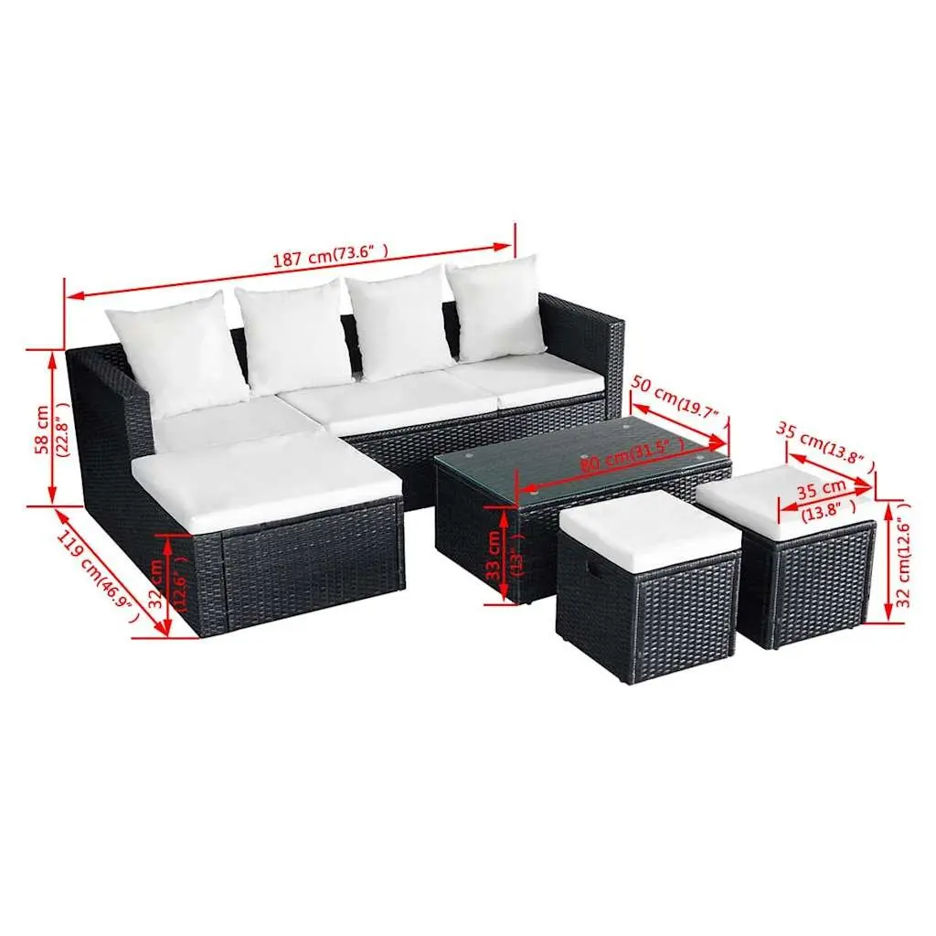 Garden Lounge Set Outdoor Furniture 4 Piece Corner Sofa with Cushions Black