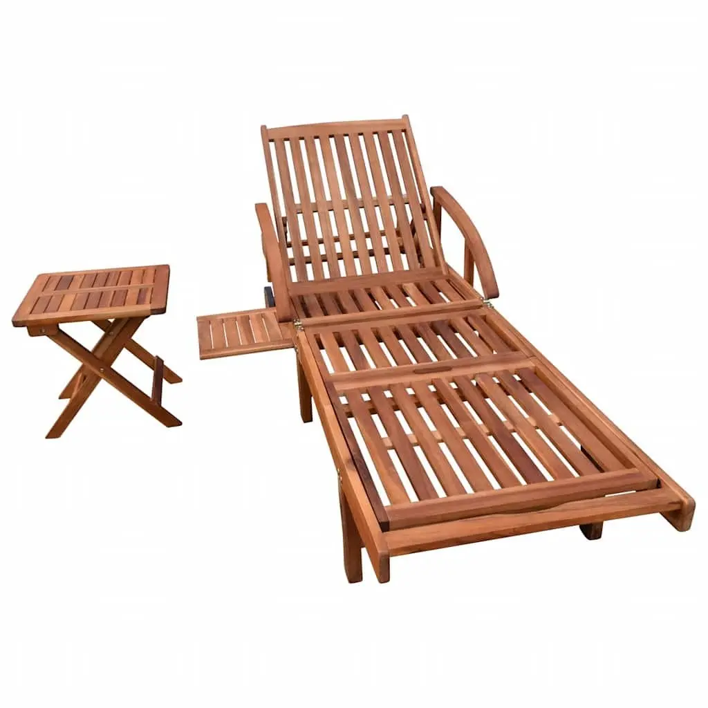 Sun Lounger Set for Outdoor Relaxation with Folding Table Solid Acacia Wood Garden Patio