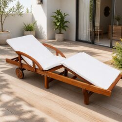 Wooden Garden Sun Lounger with Cushions and Adjustable Features