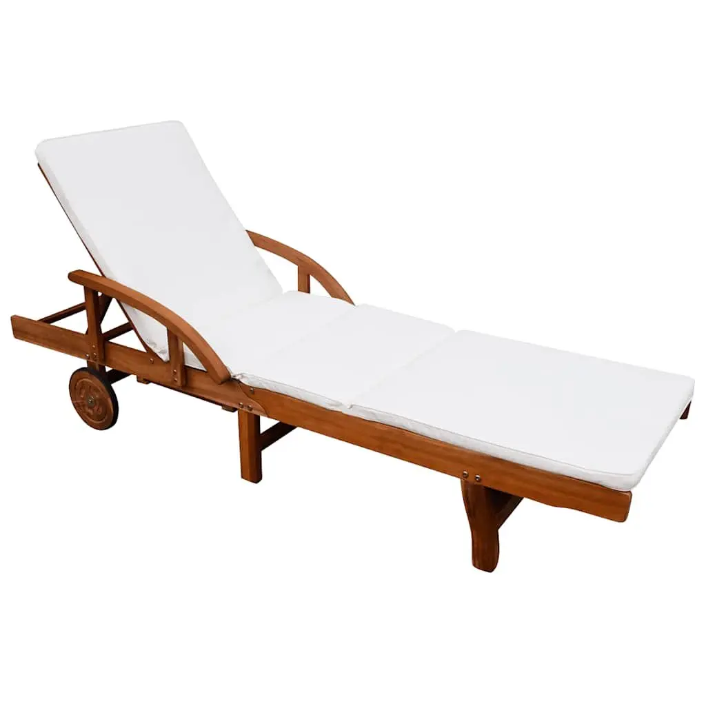 Sun Lounger Outdoor Garden Patio Adjustable Backrest with Wheels and Cushion
