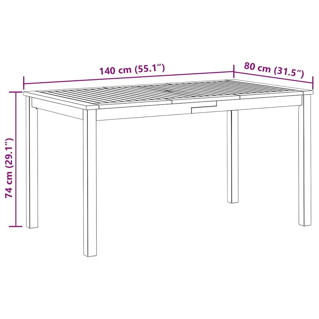 Outdoor Garden Dining Table 140x80x74cm Solid Acacia Wood Brown