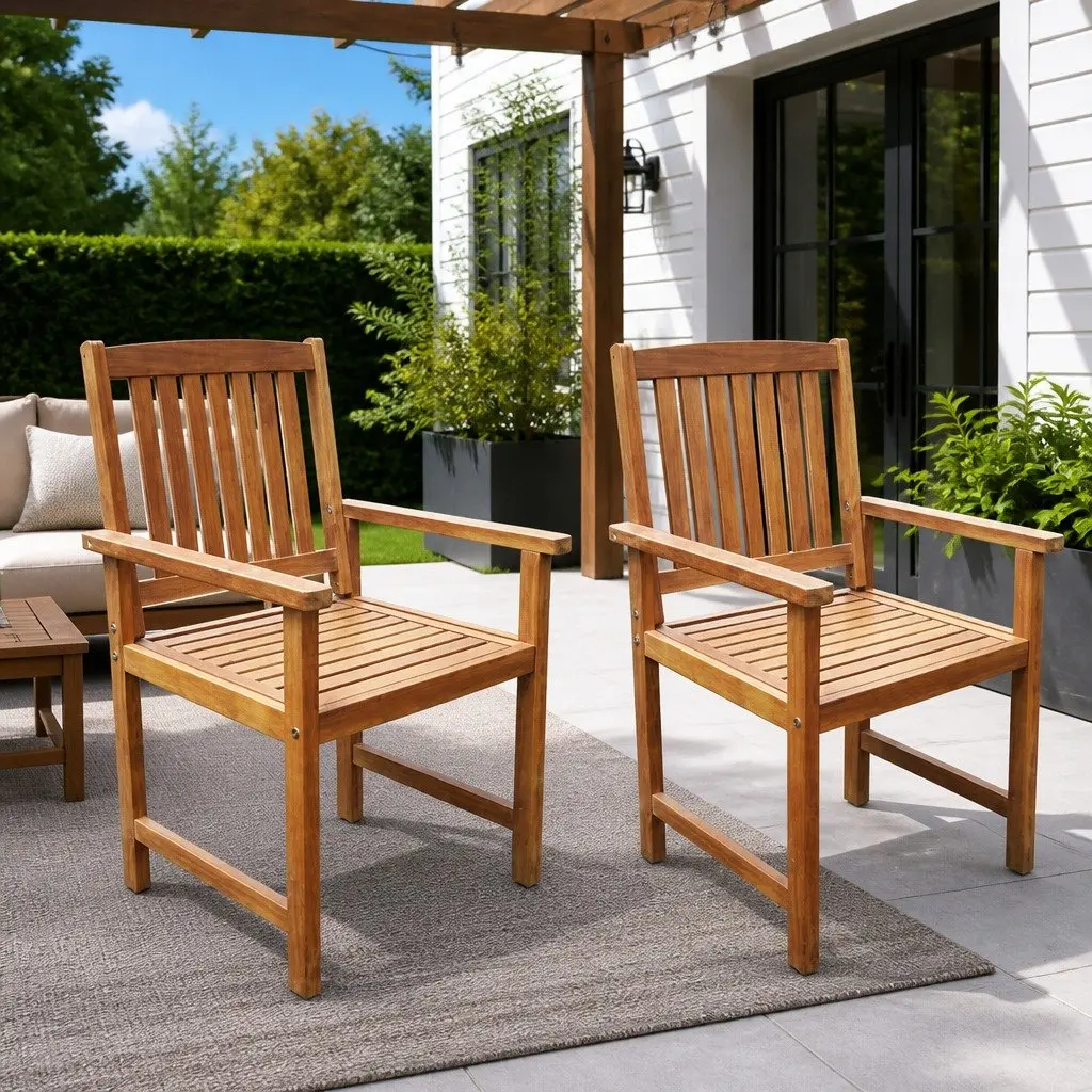 2 Outdoor Acacia Wood Chairs