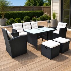 6-Piece Rattan Garden Dining Set with Steel Frames and Cushions