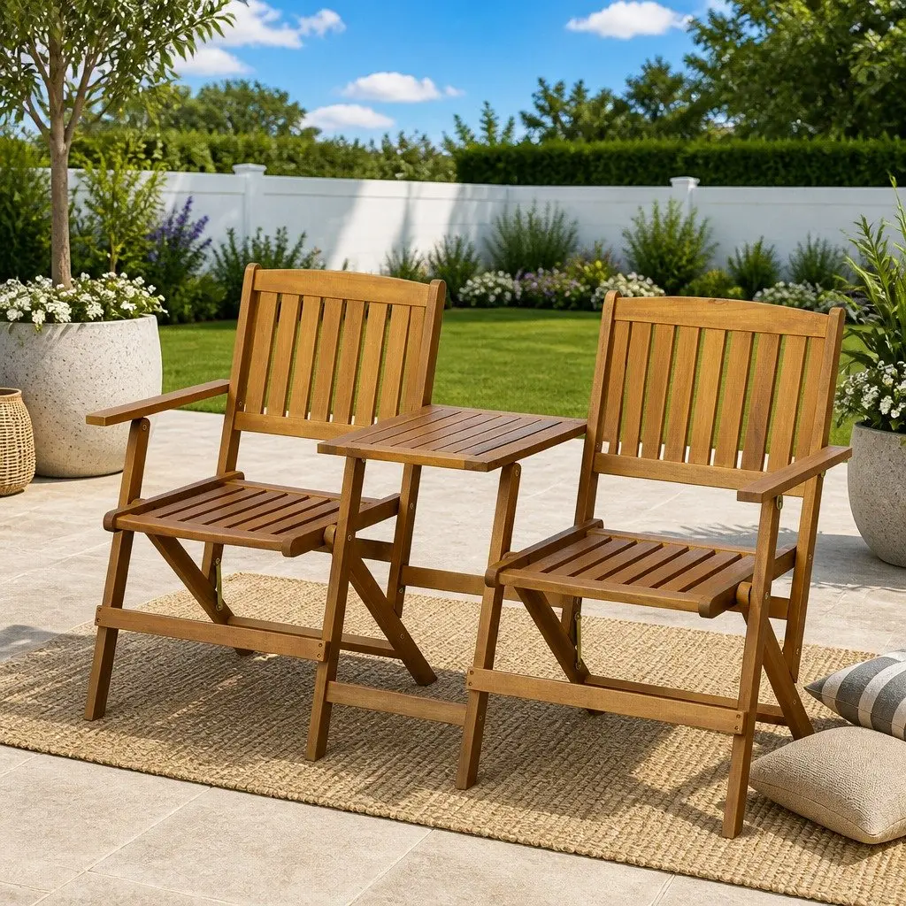 Folding Garden Bench with Tea Table for Outdoor Use 140cm