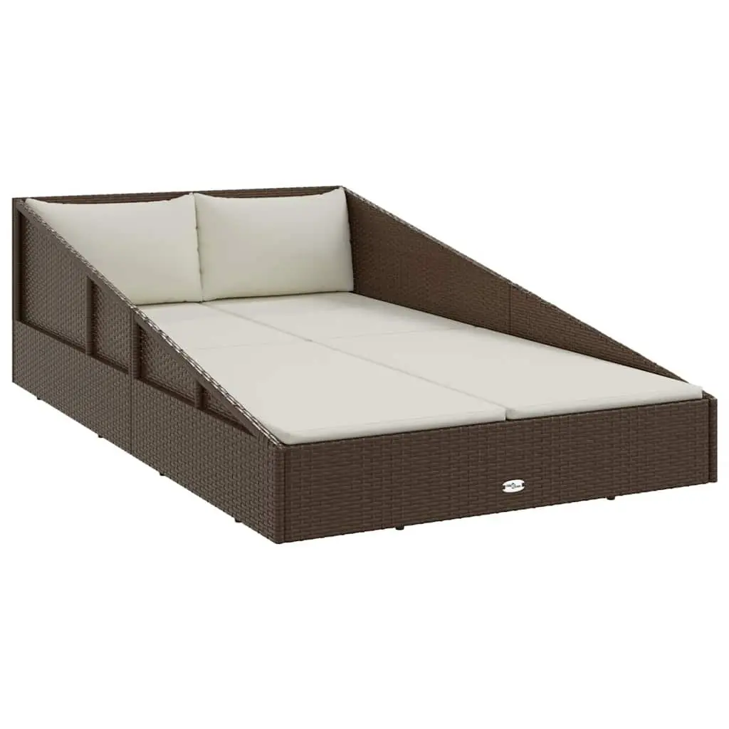 Outdoor Daybed for Garden Patio 110 x 200 cm Brown 2-Person Sun Bed with Cushions and Pillows