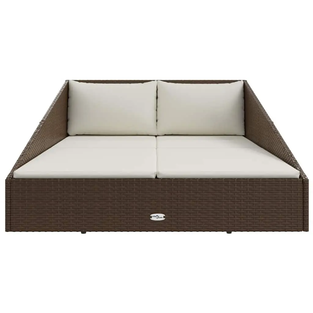 Outdoor Daybed for Garden Patio 110 x 200 cm Brown 2-Person Sun Bed with Cushions and Pillows