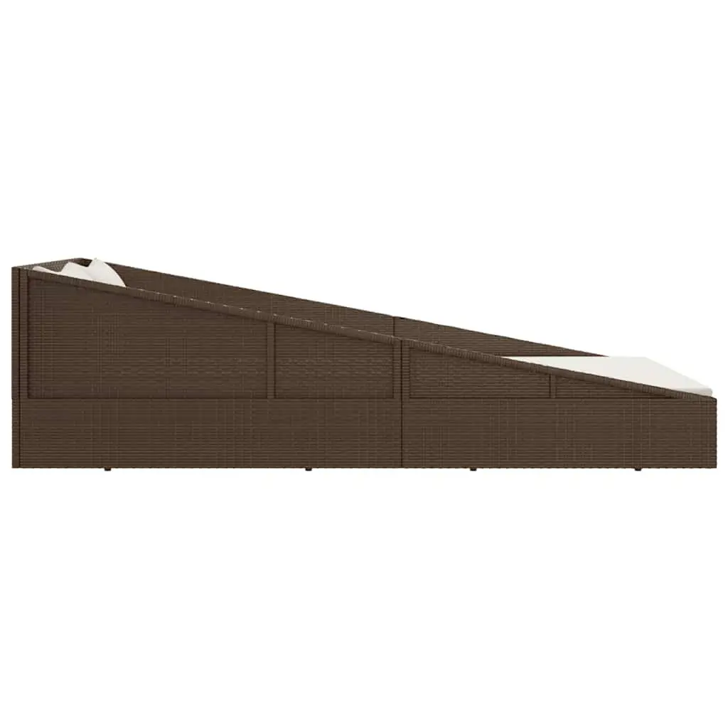 Outdoor Daybed for Garden Patio 110 x 200 cm Brown 2-Person Sun Bed with Cushions and Pillows