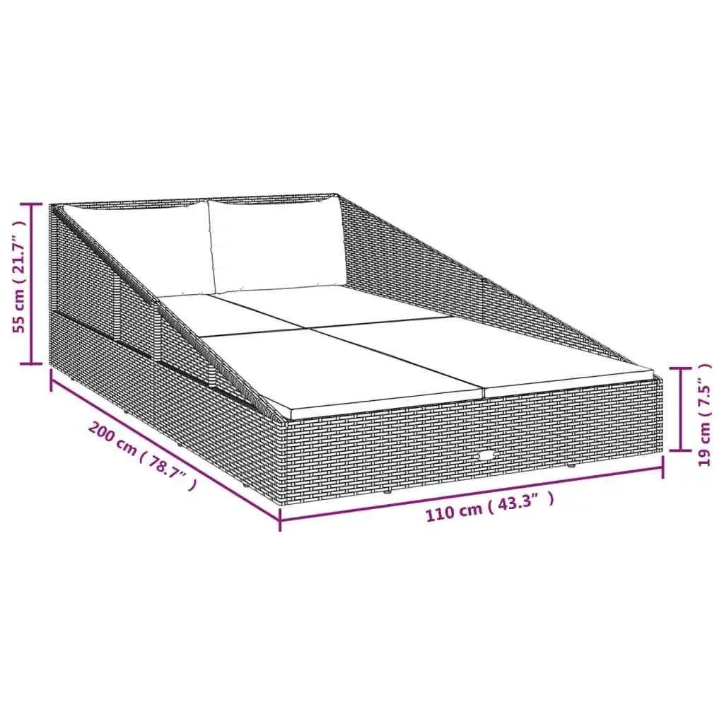 Outdoor Daybed for Garden Patio 110 x 200 cm Brown 2-Person Sun Bed with Cushions and Pillows