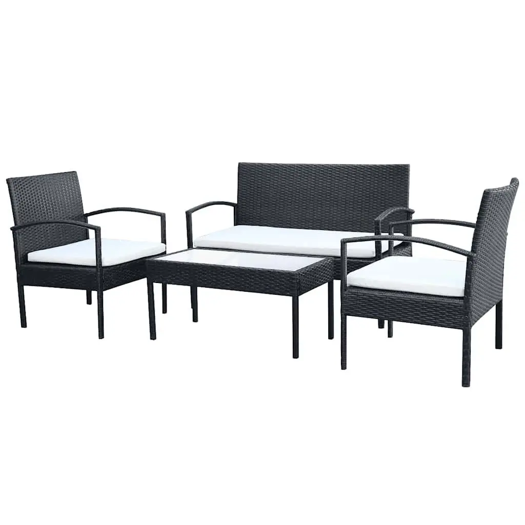Garden Lounge Set 4 Piece Outdoor Sofa Chairs Coffee Table Black
