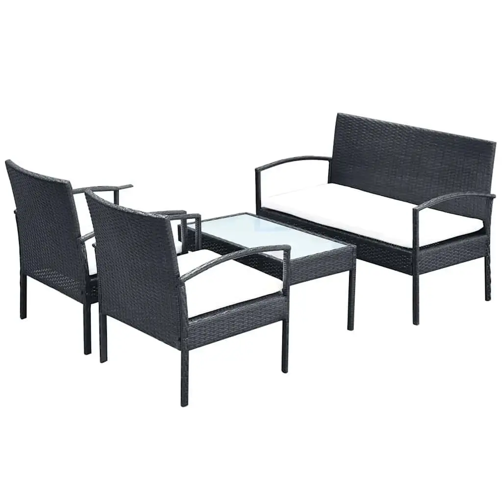 Garden Lounge Set 4 Piece Outdoor Sofa Chairs Coffee Table Black