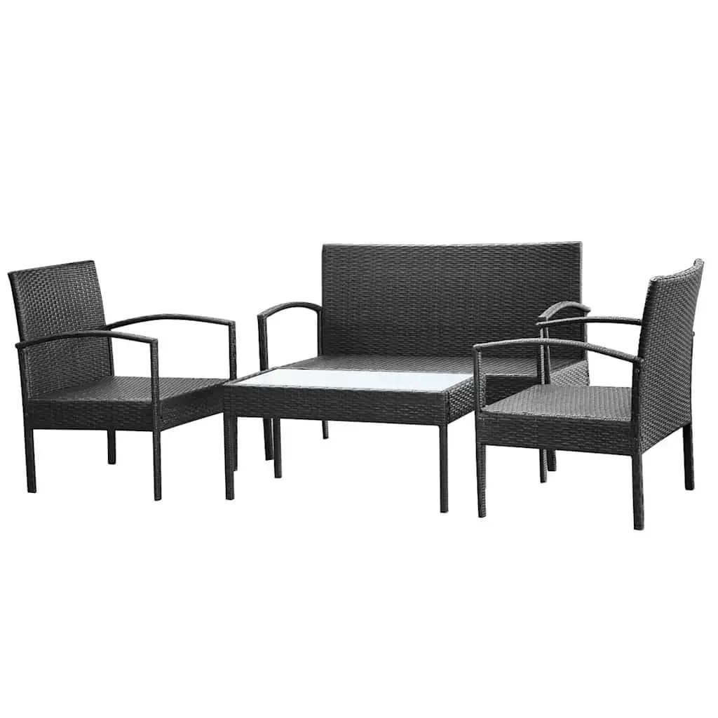 Garden Lounge Set 4 Piece Outdoor Sofa Chairs Coffee Table Black