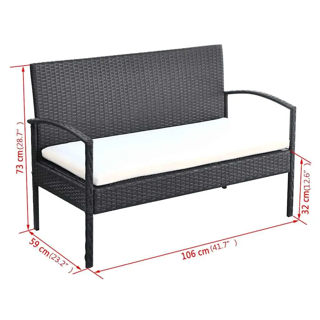 Garden Lounge Set 4 Piece Outdoor Sofa Chairs Coffee Table Black