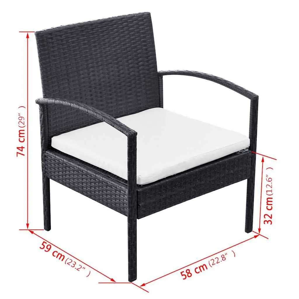 Garden Lounge Set 4 Piece Outdoor Sofa Chairs Coffee Table Black