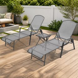 Sun Loungers Set: 2 Adjustable Loungers & Table