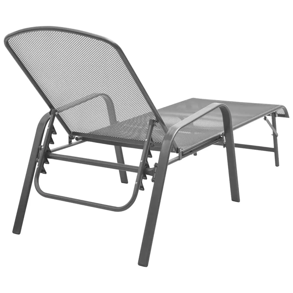 Sun Loungers Set 2 pcs with Folding Table Steel Mesh Anthracite Outdoor Seating